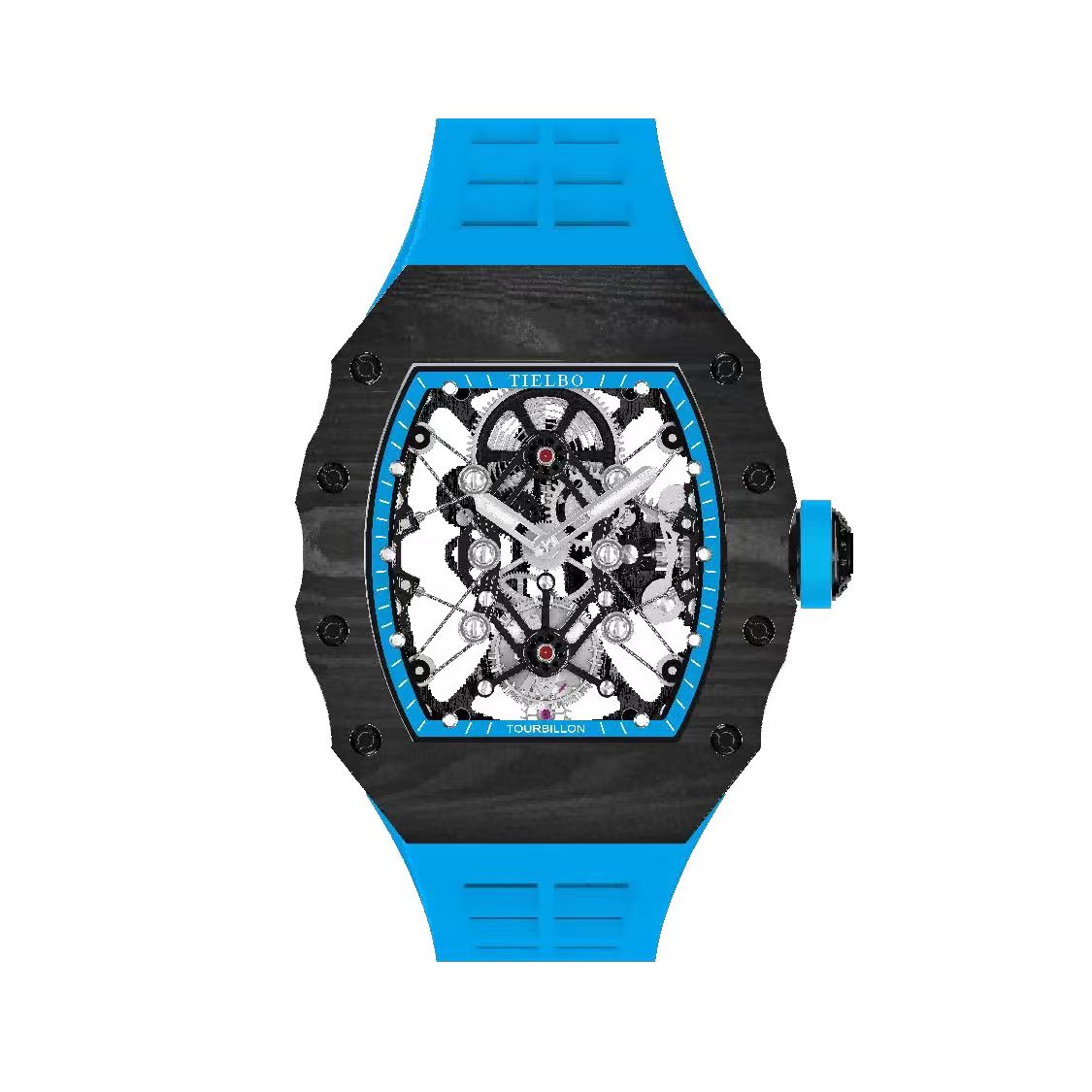 Mecha II Black Tourbillon Watch – Carbon Fiber, Skeleton, 43×52mm T606