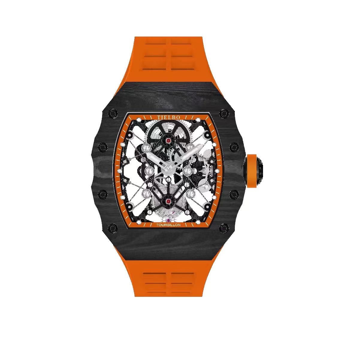 Mecha II Black Tourbillon Watch – Carbon Fiber, Skeleton, 43×52mm T606