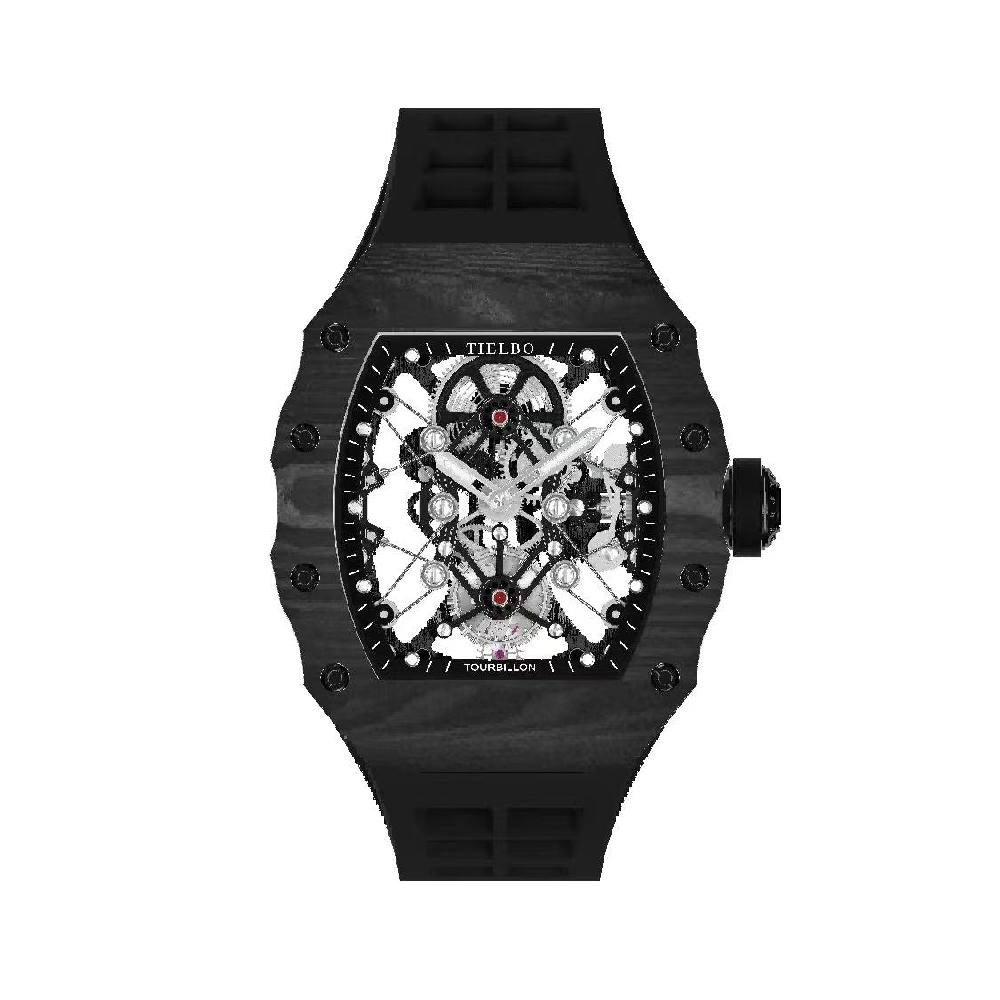 Mecha II Black Tourbillon Watch – Carbon Fiber, Skeleton, 43×52mm T606