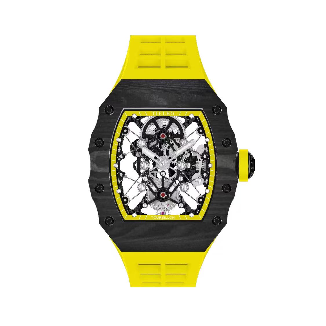 Mecha II Black Tourbillon Watch – Carbon Fiber, Skeleton, 43×52mm T606